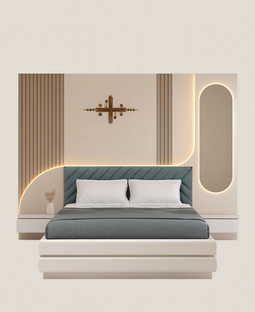 Luxury master bed with organic cove lighting by Sharma Furniture