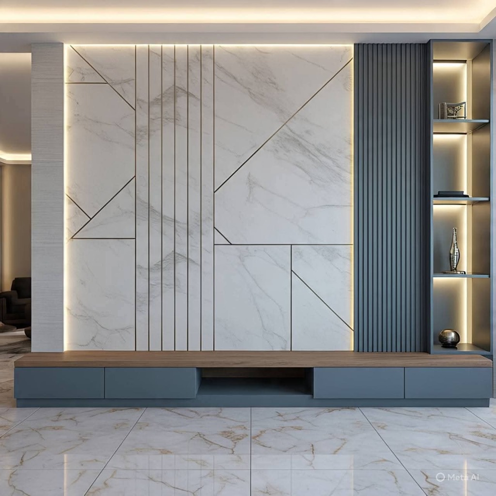 Geometric Marble Media Wall