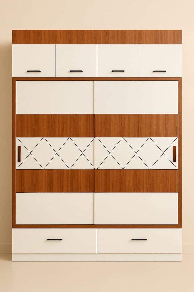 Teak & Diamond Groove Wardrobe