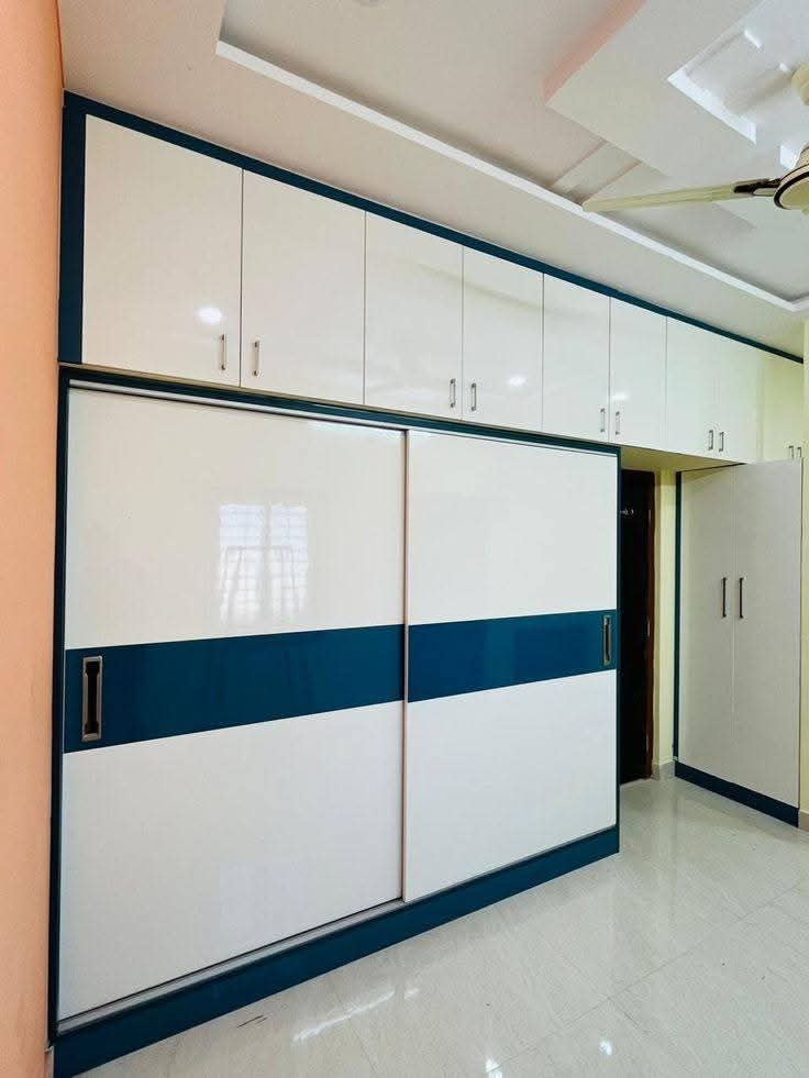 White & Teal Sliding Wardrobe